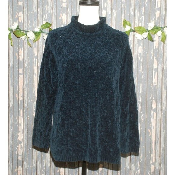 Valerie Stevens Chenille Ladies Knit Sweater SZ PS Turtleneck Stretch Dark Blue - Picture 1 of 7